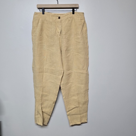 Poetry Women's Linen Tapered Pants Sz 16 US 12 Beige Natural Relaxed Fit Barrel - Picture 1 of 9